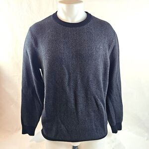 Lachlan Sweater Mens Medium Black Gray Herringbone Crewneck British Preppy Knit